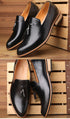 Elegant Pointed Toe Leather Oxfords for Men - Formal Office, Wedding, and Party Dress Shoes Featuring Comfortable Slip-On Design and Durable Rubber Outsole